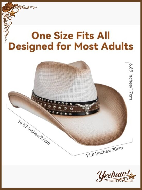 Straw Cowboy Hat Adjustable Brim Sun Protection UPF 30 Western Style main image 4